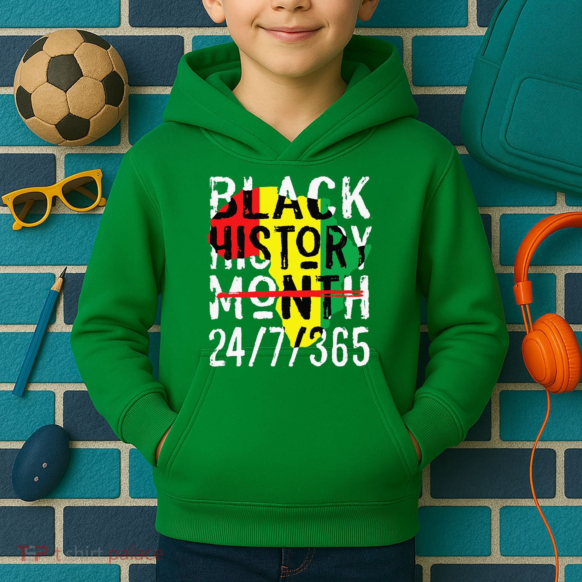 Black History Month 24/7/365 African Melanin Black Pride Kids Hoodie