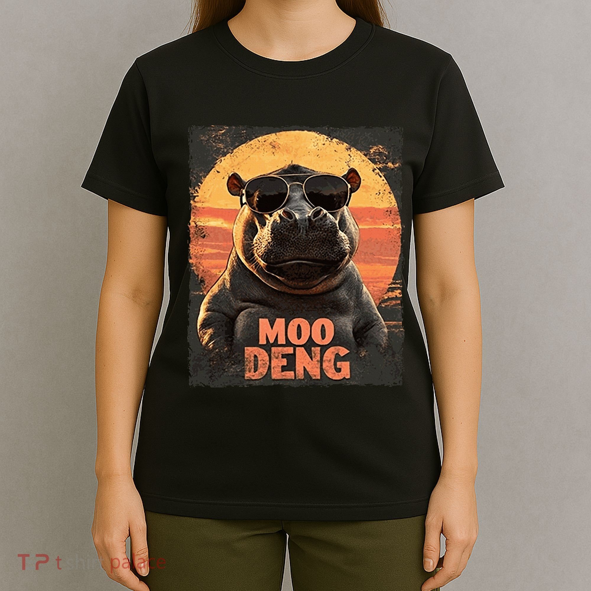 Baby Hippo Moo Deng Sunglasess Vintage Retro T-Shirt