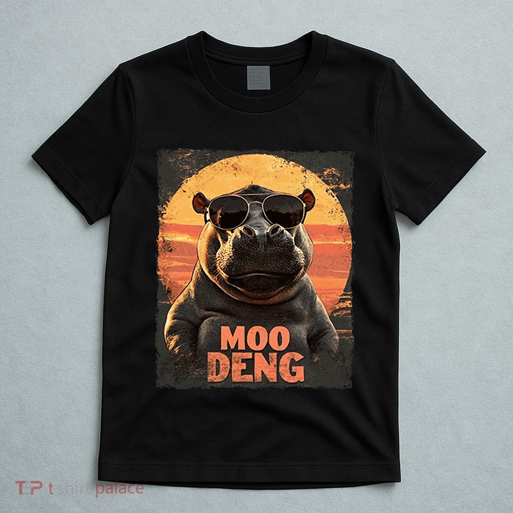 Baby Hippo Moo Deng Sunglasess Vintage Retro T-Shirt