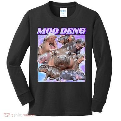 Baby Hippo Moo Deng Kids Long Sleeve Shirt