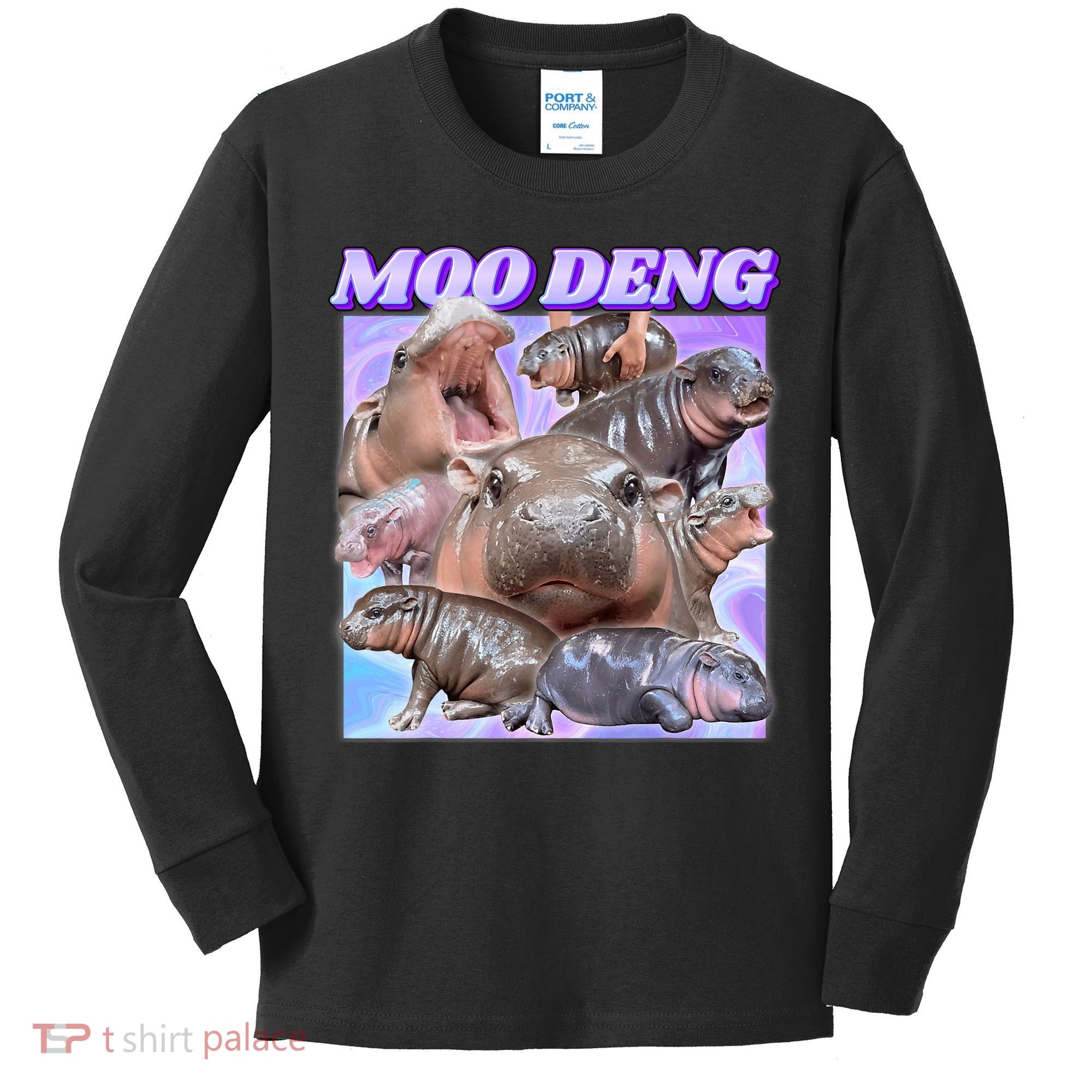 Baby Hippo Moo Deng Kids Long Sleeve Shirt