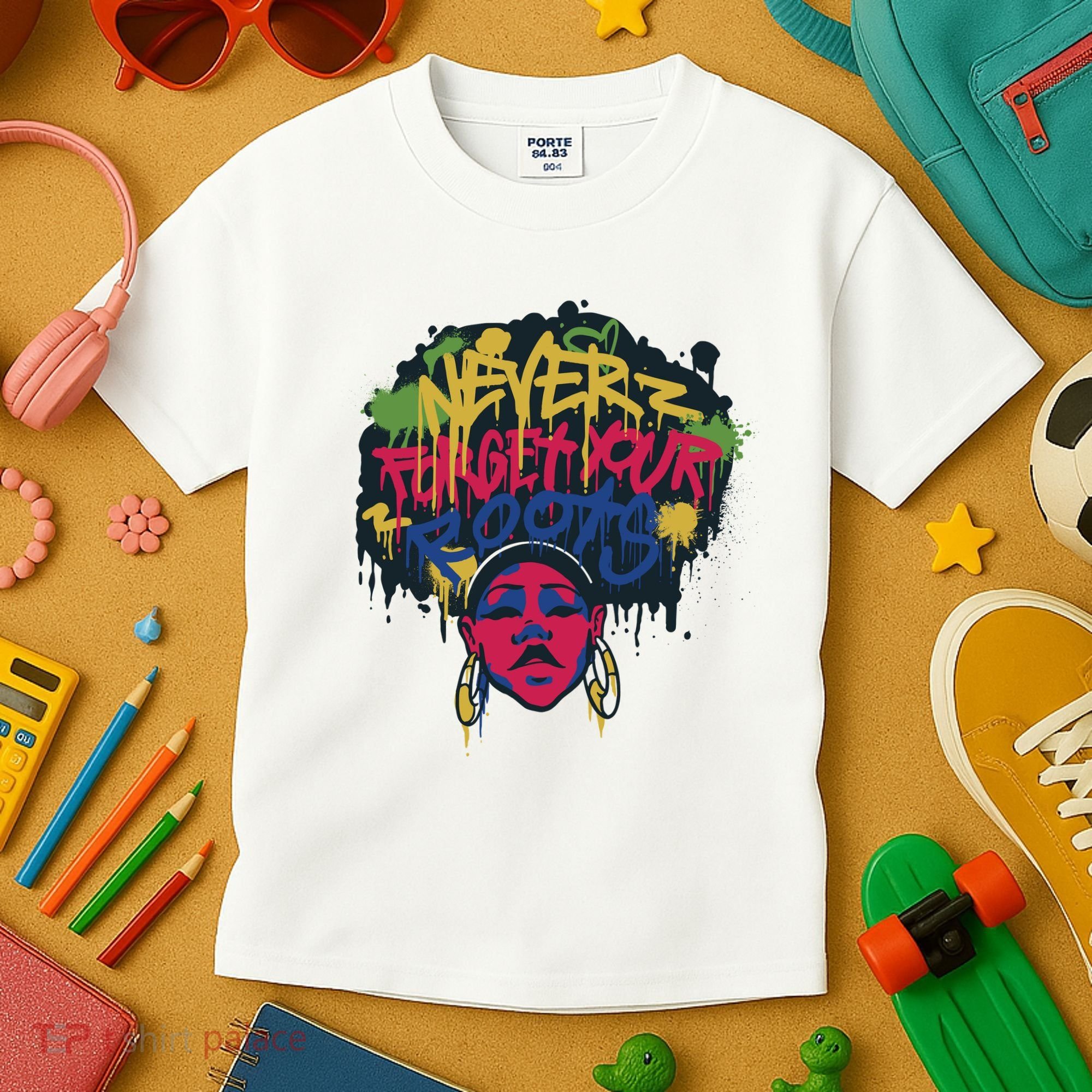 Black History Month Never Forget Your Roots Afro Kids T-Shirt