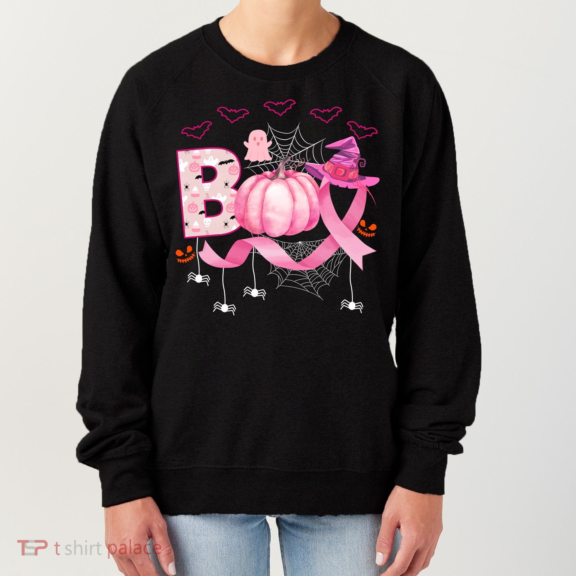 Boo Halloween October Breast Cancer Awareness Women's Sweatshirt
