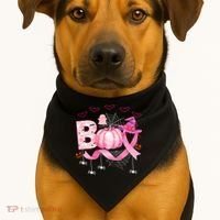 Boo Halloween October Breast Cancer Awareness USA-Made Doggie Bandana thumb 1