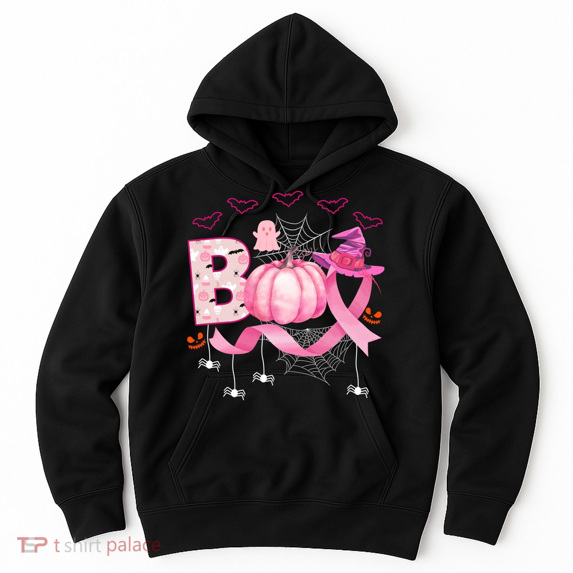Boo Halloween October Breast Cancer Awareness Hoodie
