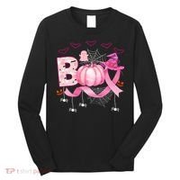 Boo Halloween October Breast Cancer Awareness Long Sleeve Shirt thumb 0