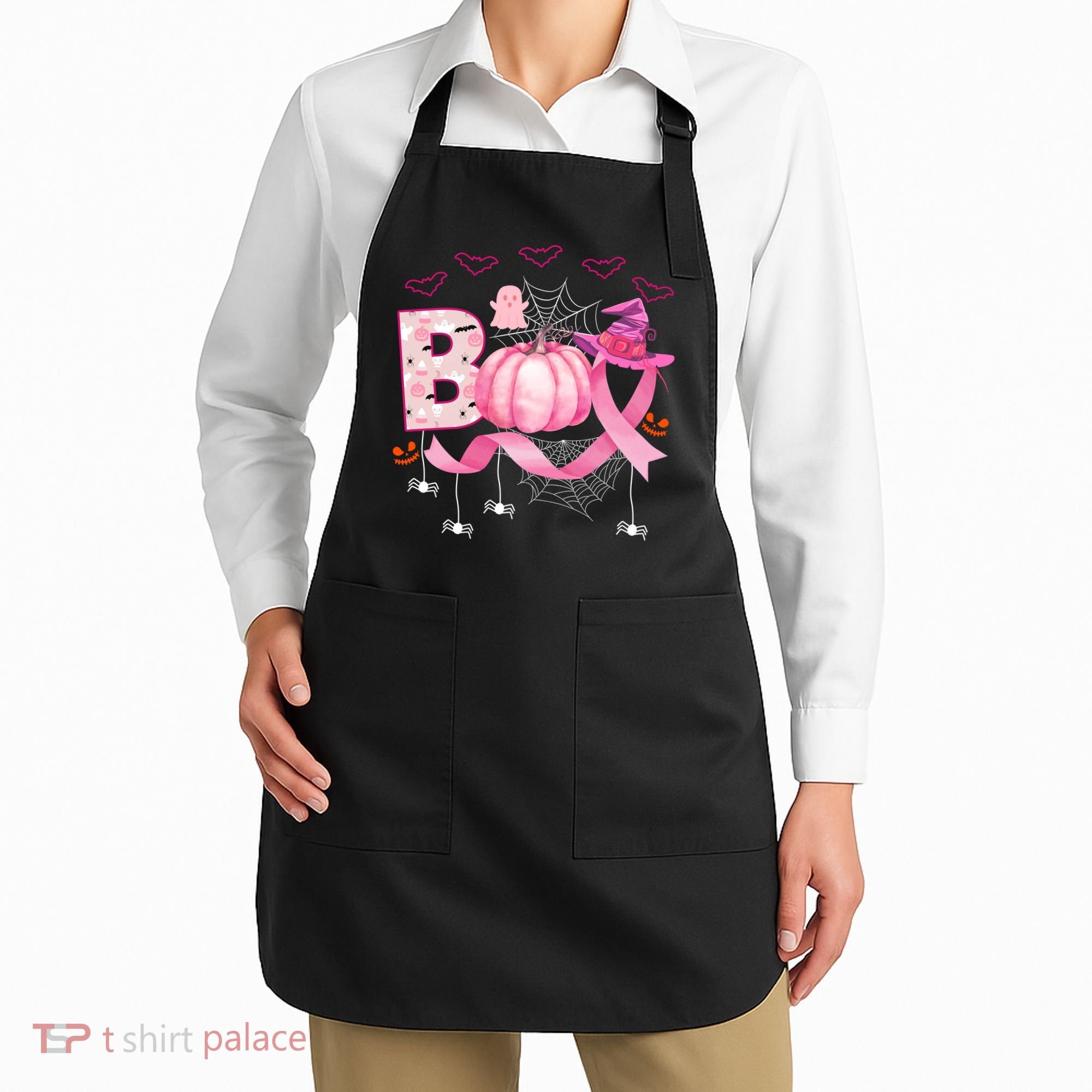 Boo Halloween October Breast Cancer Awareness Apron