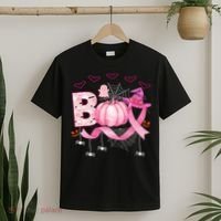 Boo Halloween October Breast Cancer Awareness T-Shirt thumb 2