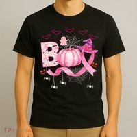 Boo Halloween October Breast Cancer Awareness T-Shirt thumb 3
