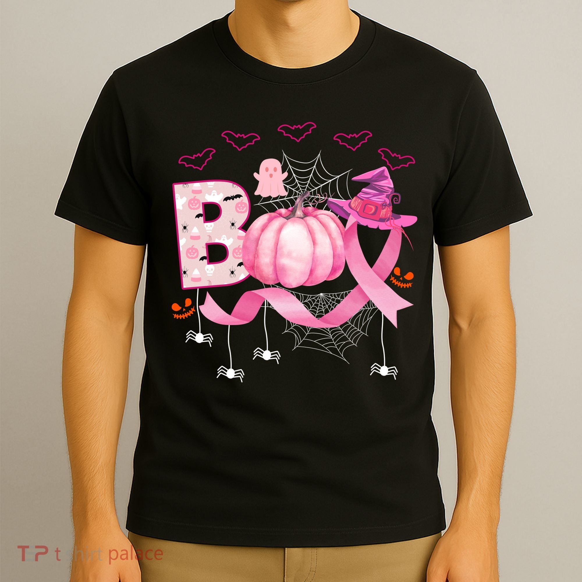 Boo Halloween October Breast Cancer Awareness T-Shirt