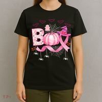 Boo Halloween October Breast Cancer Awareness T-Shirt thumb 4