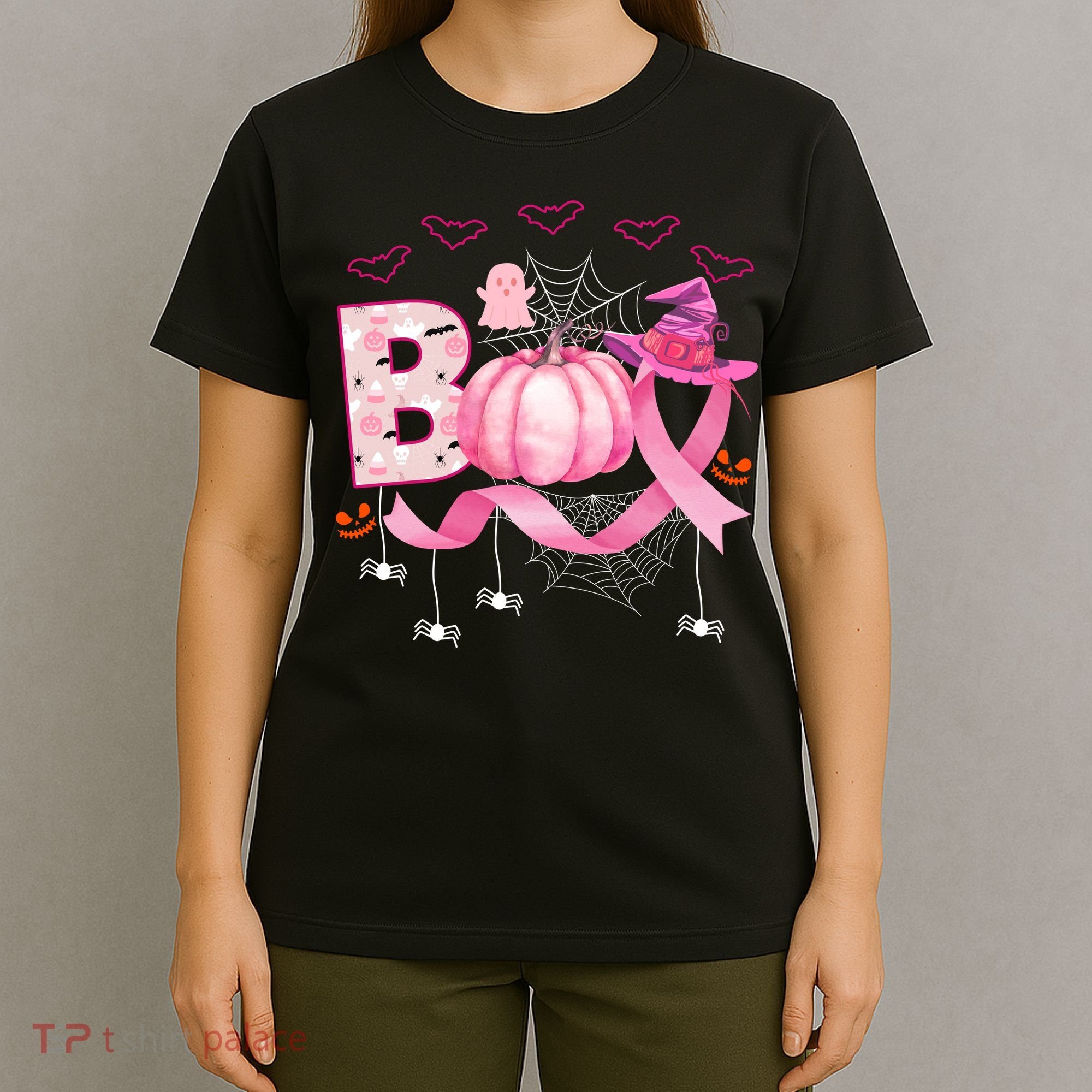 Boo Halloween October Breast Cancer Awareness T-Shirt