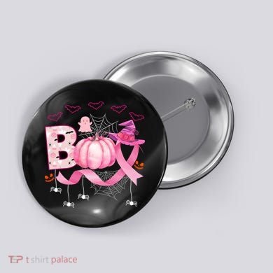 Boo Halloween October Breast Cancer Awareness Button