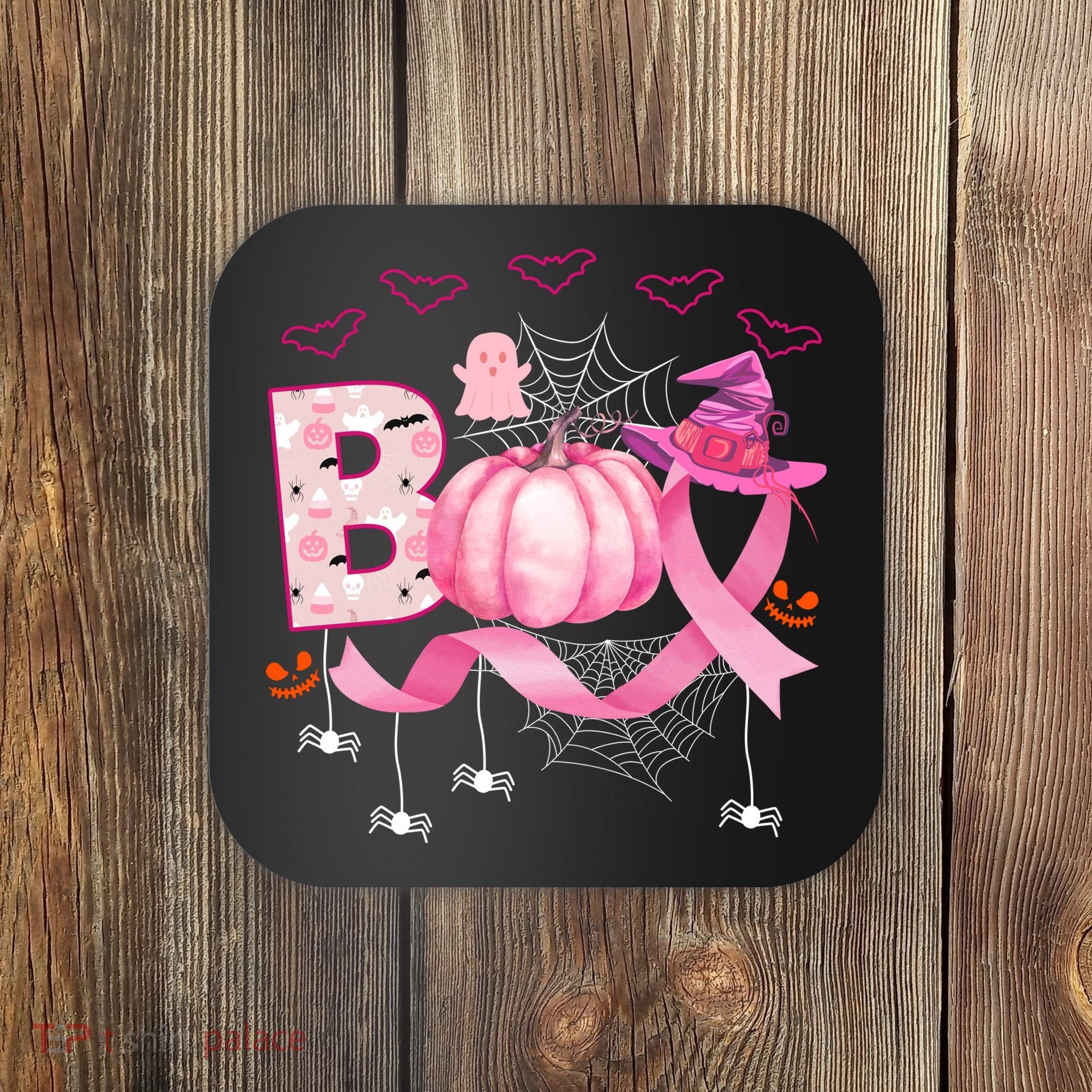 Boo Halloween October Breast Cancer Awareness Coaster