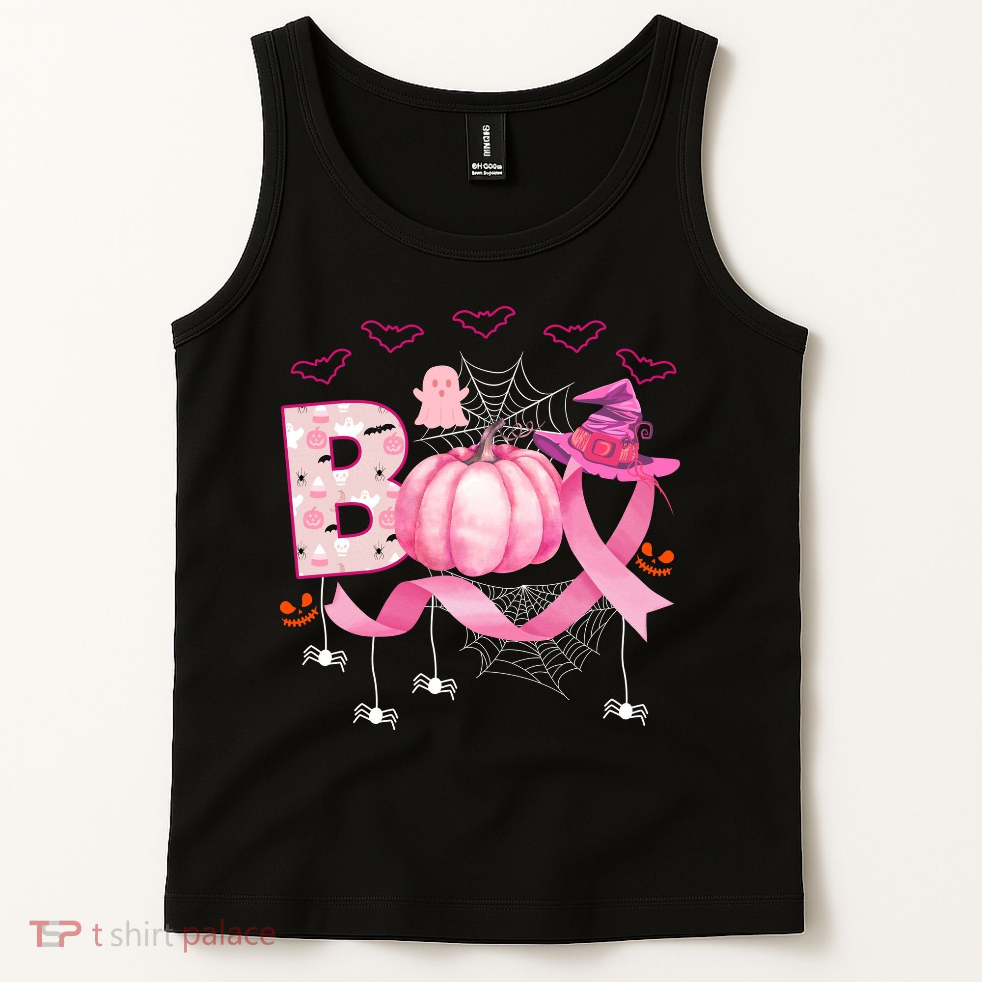 Boo Halloween October Breast Cancer Awareness Tank Top