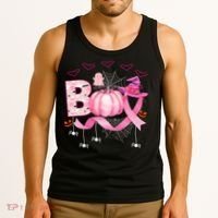 Boo Halloween October Breast Cancer Awareness Tank Top thumb 3