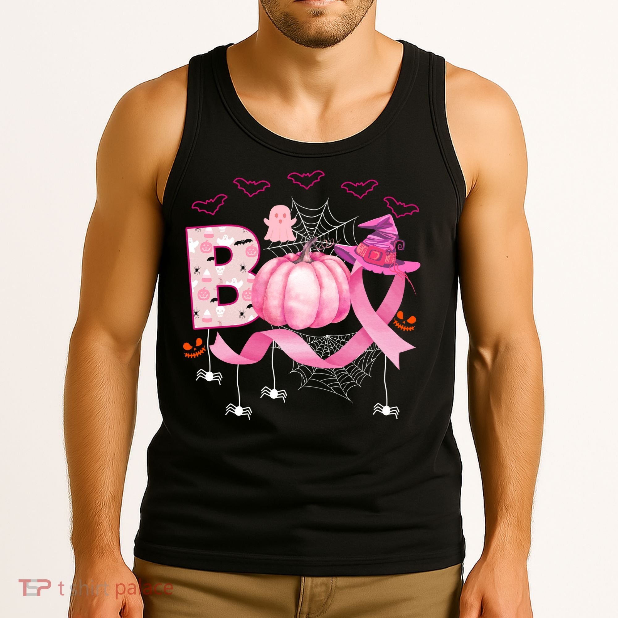 Boo Halloween October Breast Cancer Awareness Tank Top