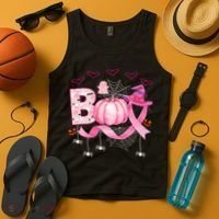 Boo Halloween October Breast Cancer Awareness Tank Top thumb 4