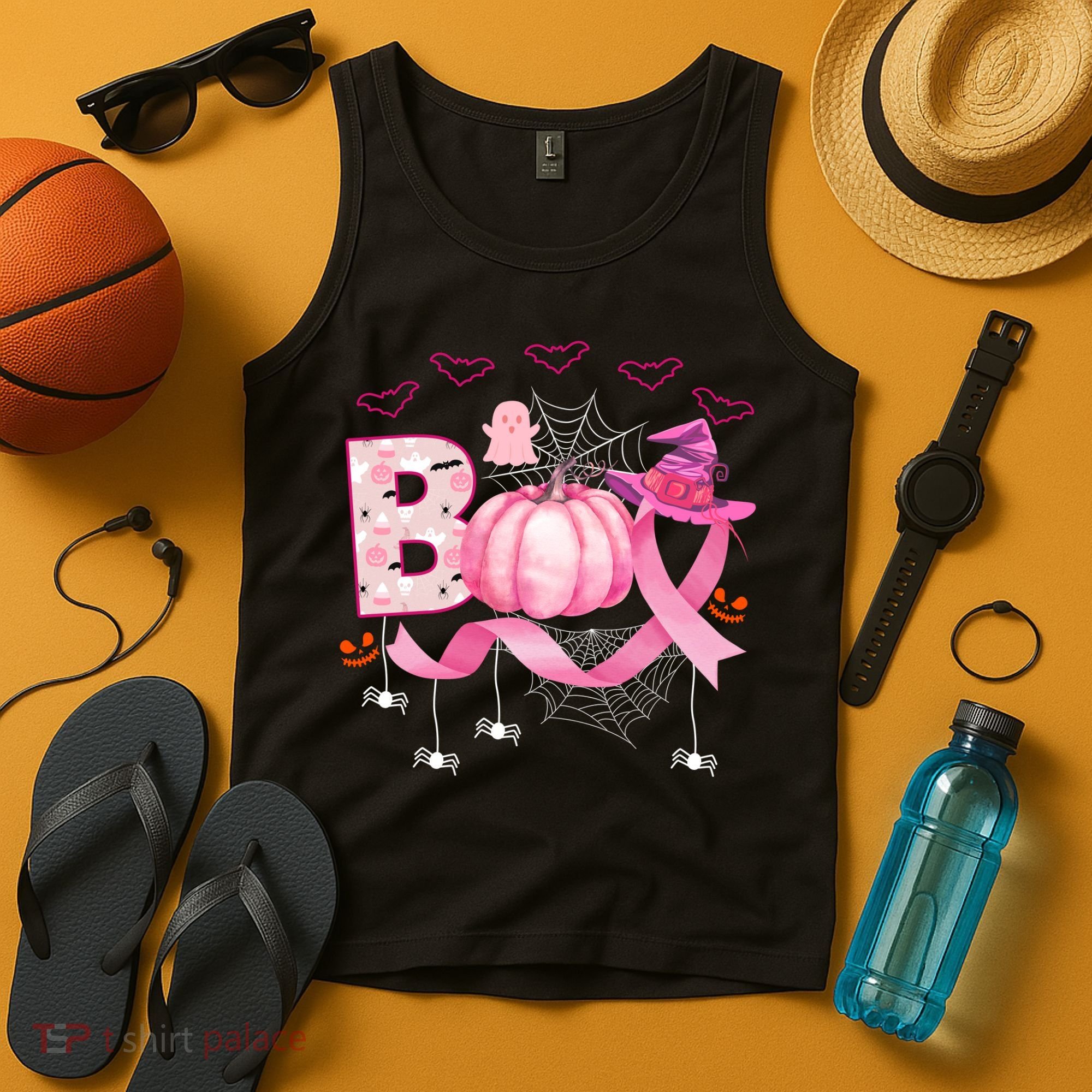 Boo Halloween October Breast Cancer Awareness Tank Top