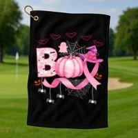 Boo Halloween October Breast Cancer Awareness Golf Towel thumb 1