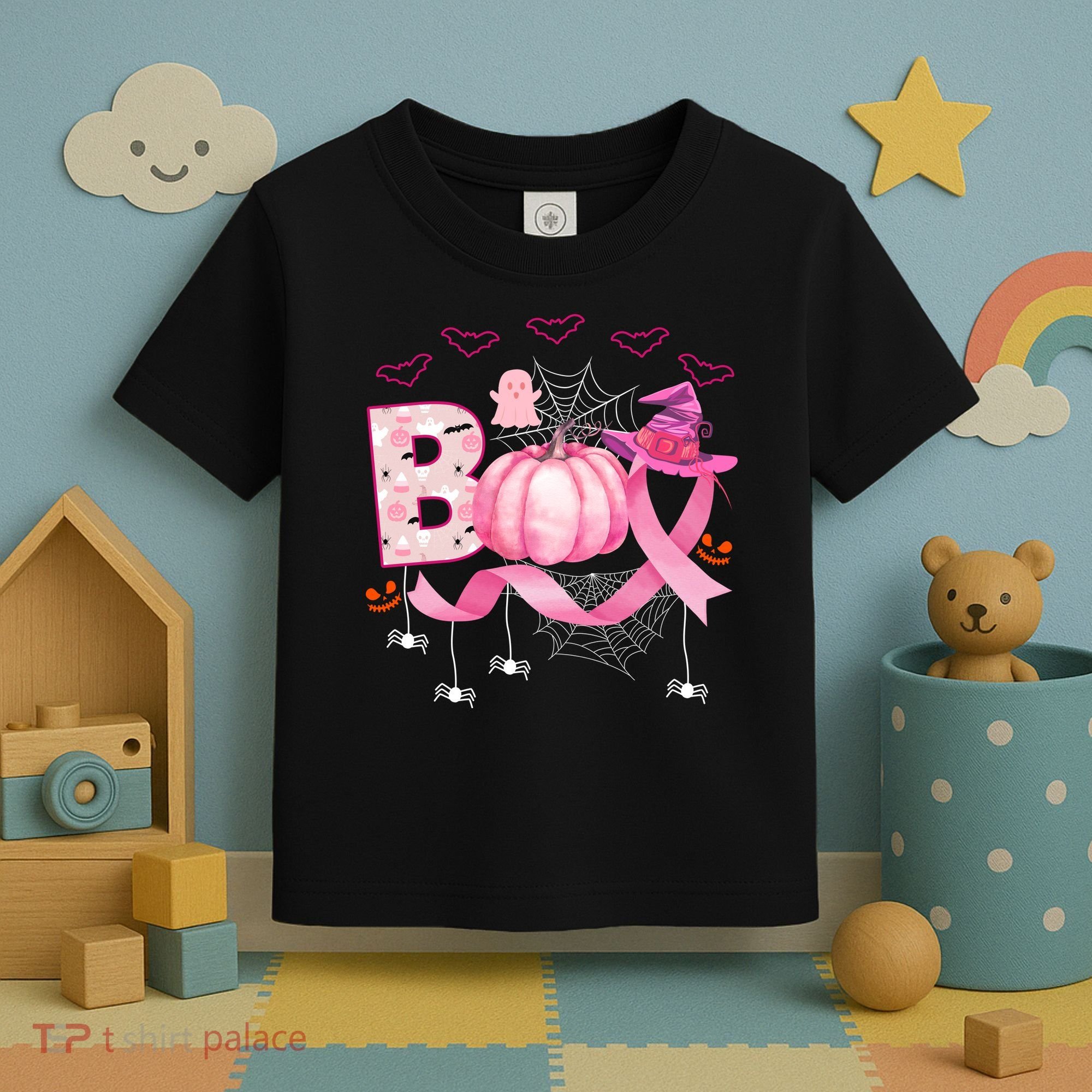Boo Halloween October Breast Cancer Awareness Toddler T-Shirt