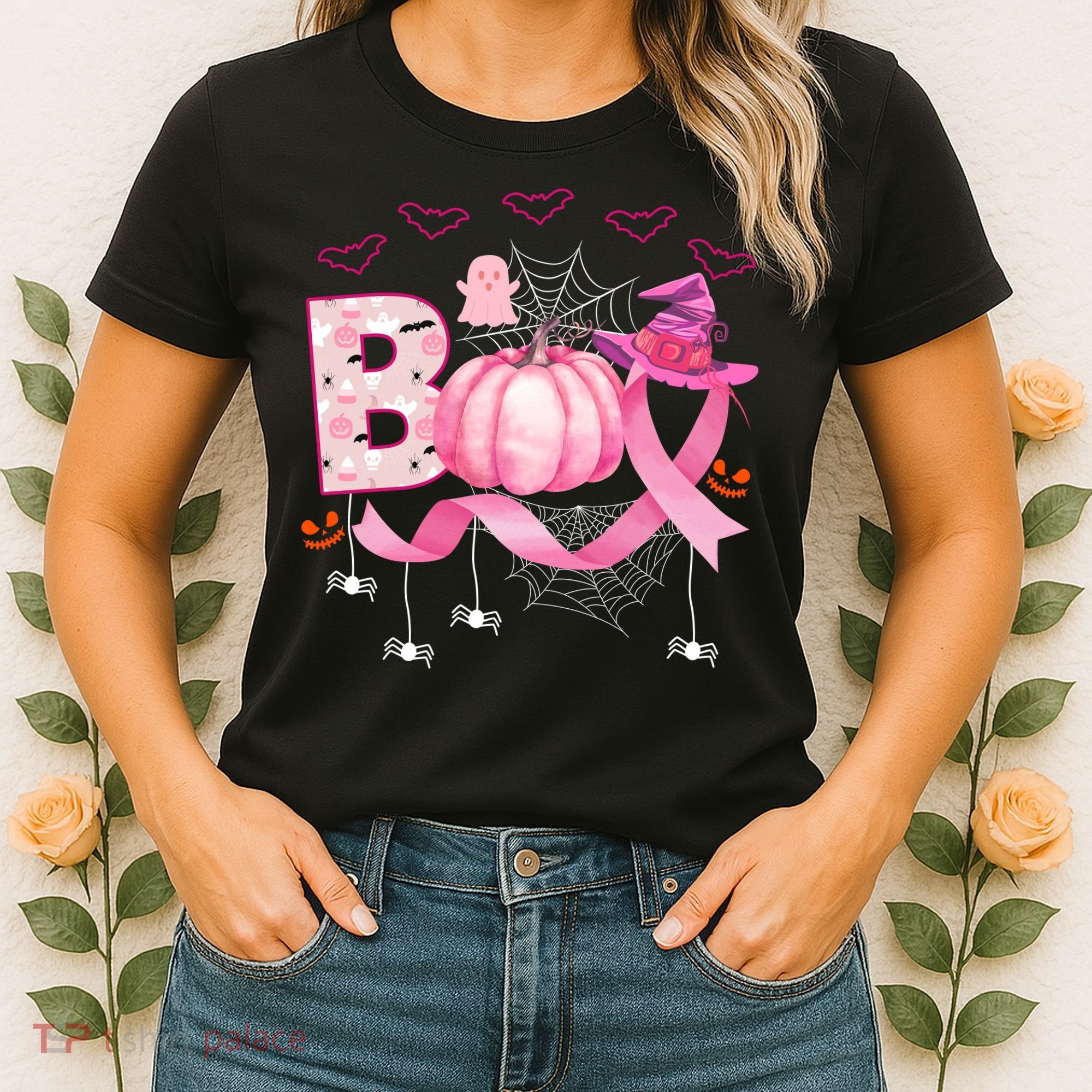 Boo Halloween October Breast Cancer Awareness Women's T-Shirt