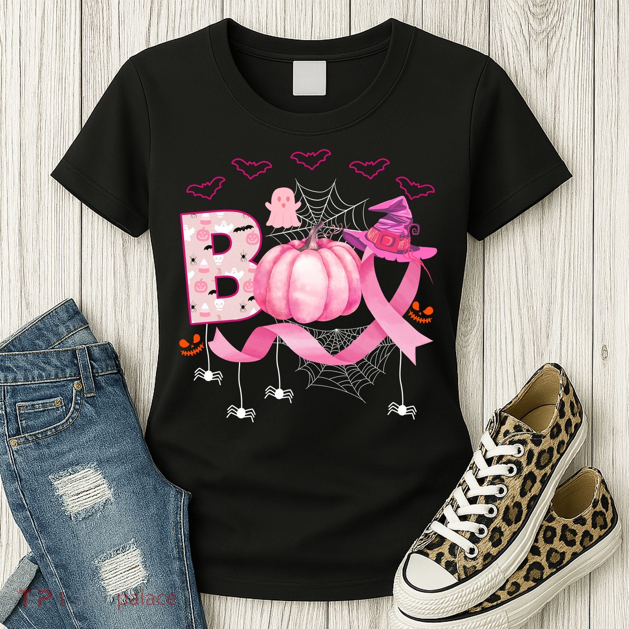 Boo Halloween October Breast Cancer Awareness Women's T-Shirt