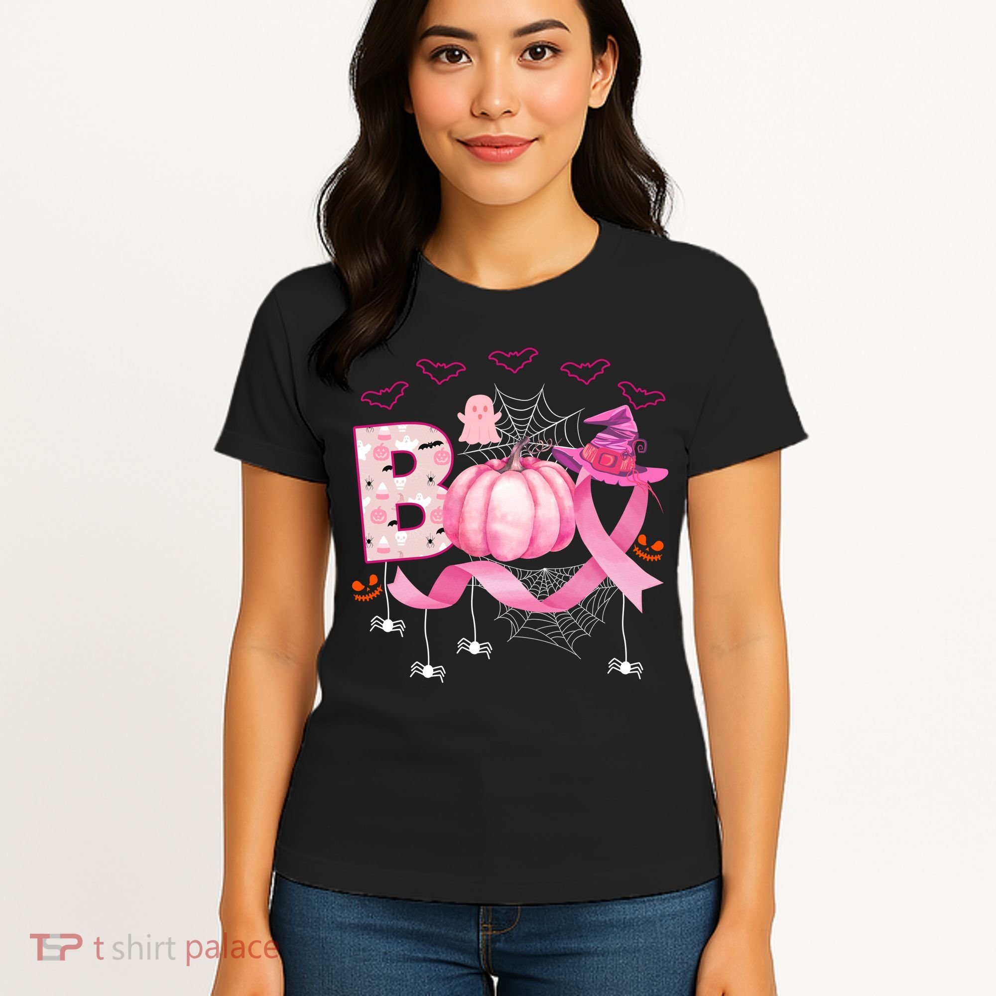 Boo Halloween October Breast Cancer Awareness Women's T-Shirt