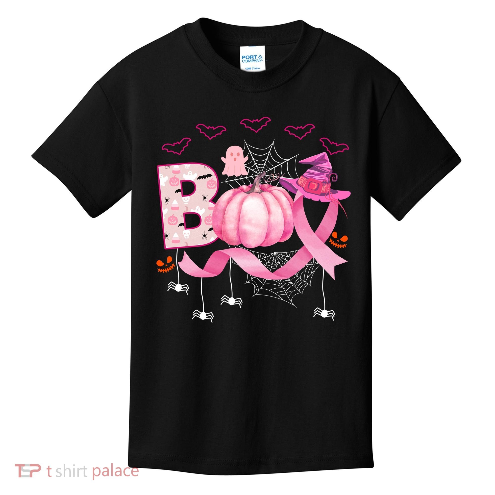 Boo Halloween October Breast Cancer Awareness Kids T-Shirt