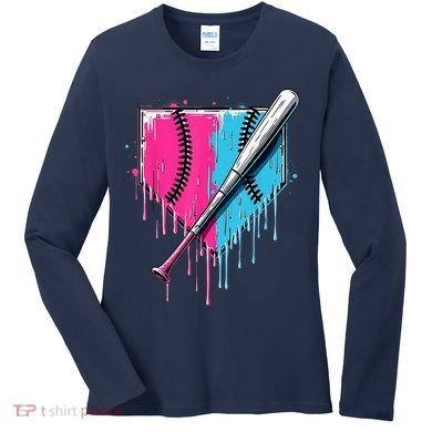 Baseball Home Plate Drip With Sprinkles Drip Ice Cream Bat Women's Long Sleeve Shirt