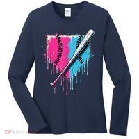 Baseball Home Plate Drip With Sprinkles Drip Ice Cream Bat Women's Long Sleeve Shirt thumb 0