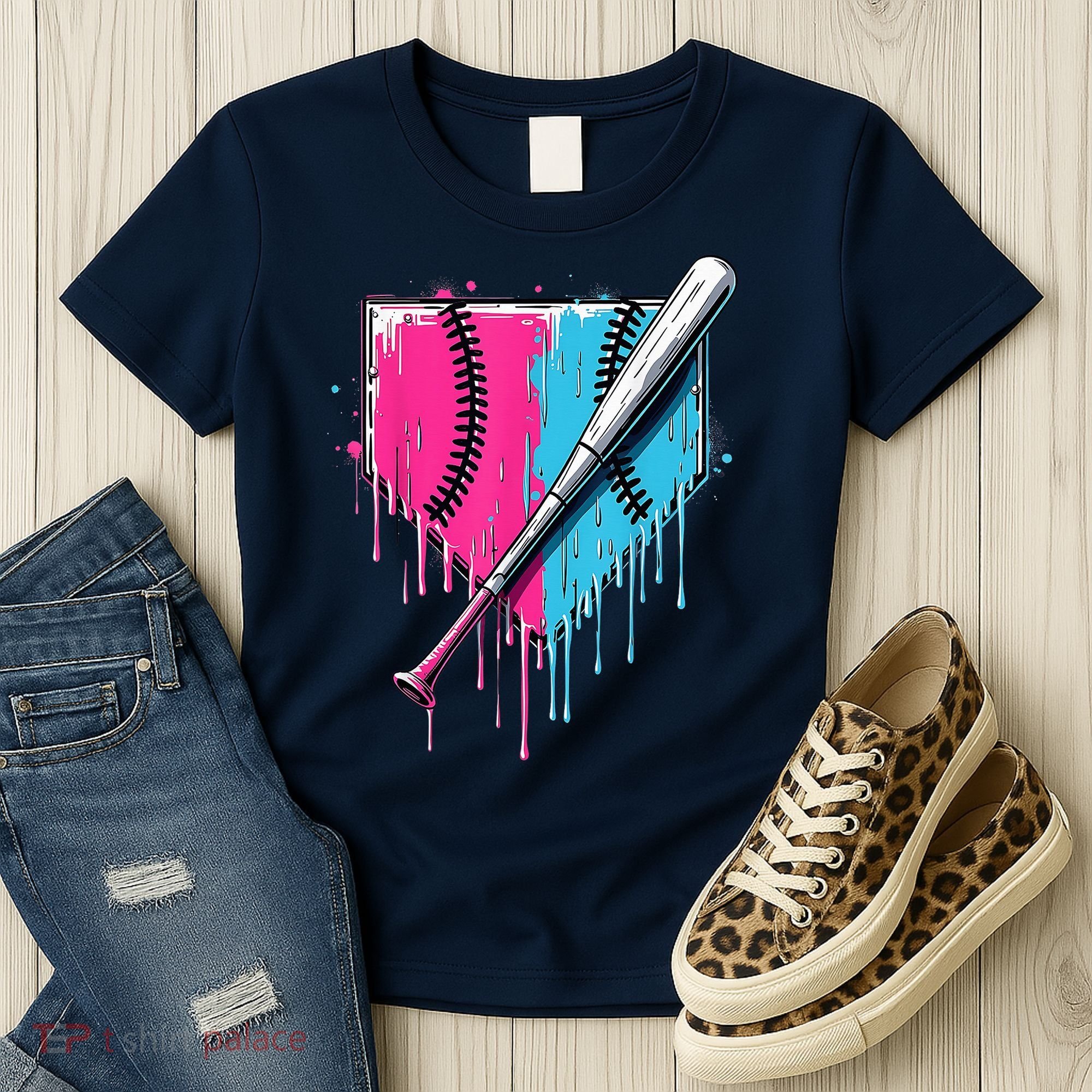 Baseball Home Plate Drip With Sprinkles Drip Ice Cream Bat Women's T-Shirt