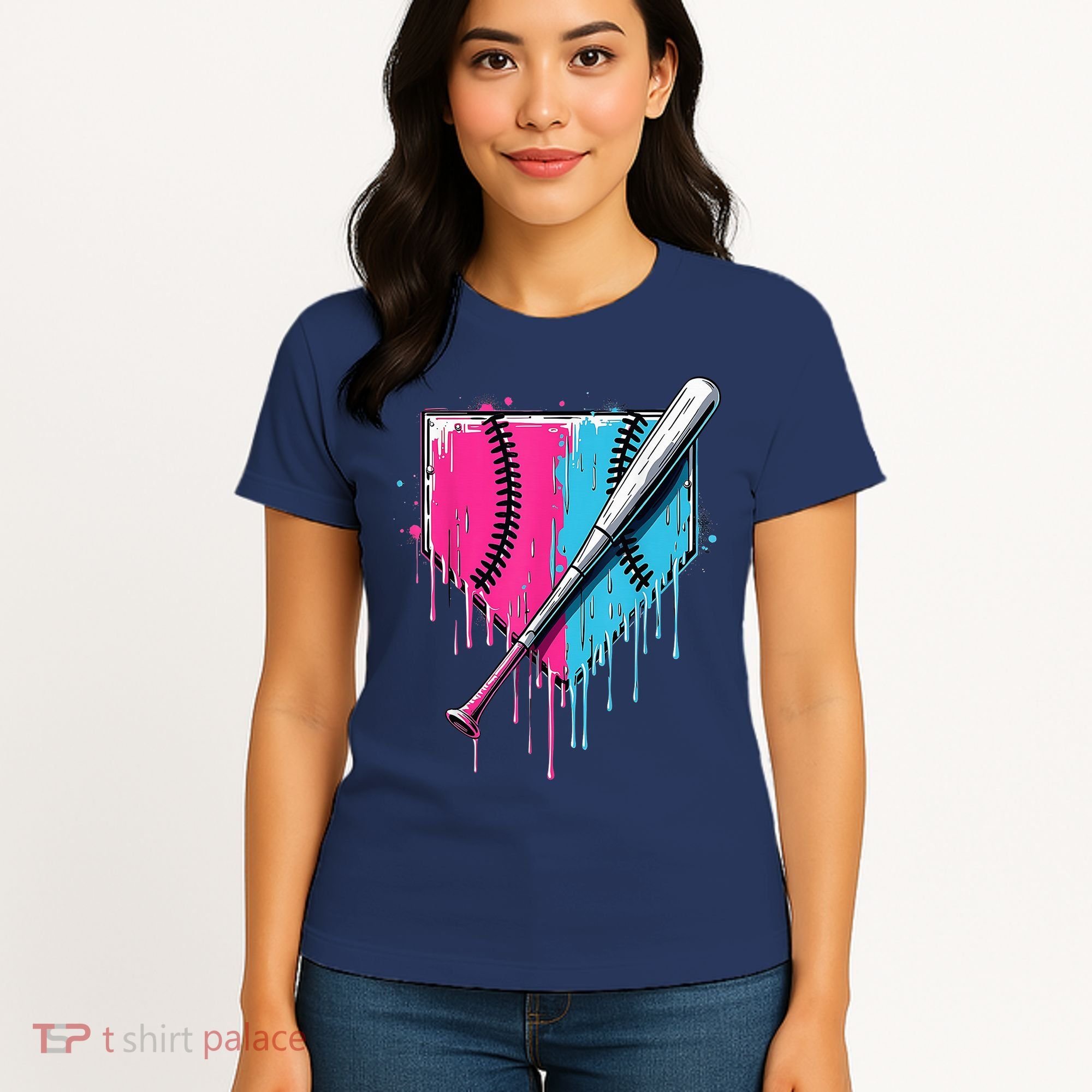 Baseball Home Plate Drip With Sprinkles Drip Ice Cream Bat Women's T-Shirt