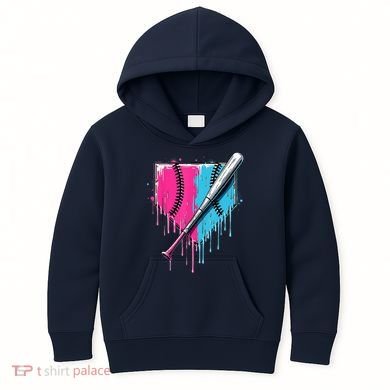 Baseball Home Plate Drip With Sprinkles Drip Ice Cream Bat Kids Hoodie