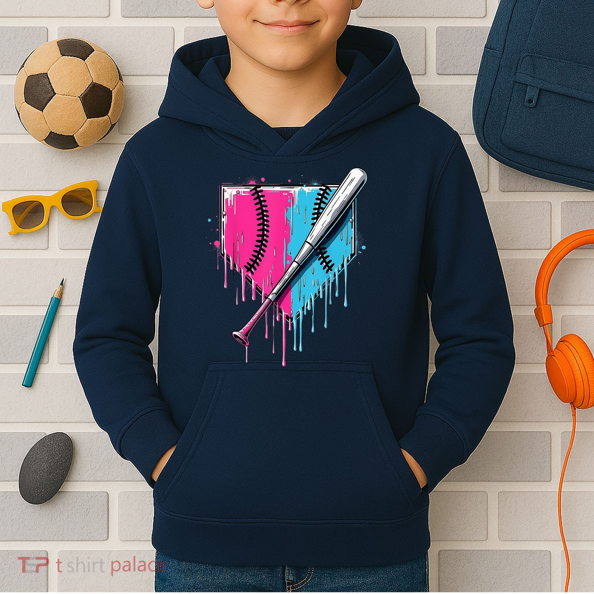 Baseball Home Plate Drip With Sprinkles Drip Ice Cream Bat Kids Hoodie