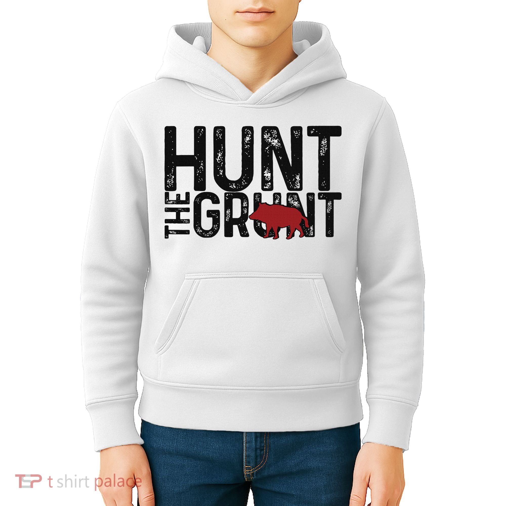 Boar Hog Pig Hunting Hunt The Grunt Funny Hog Hunter Kids Hoodie