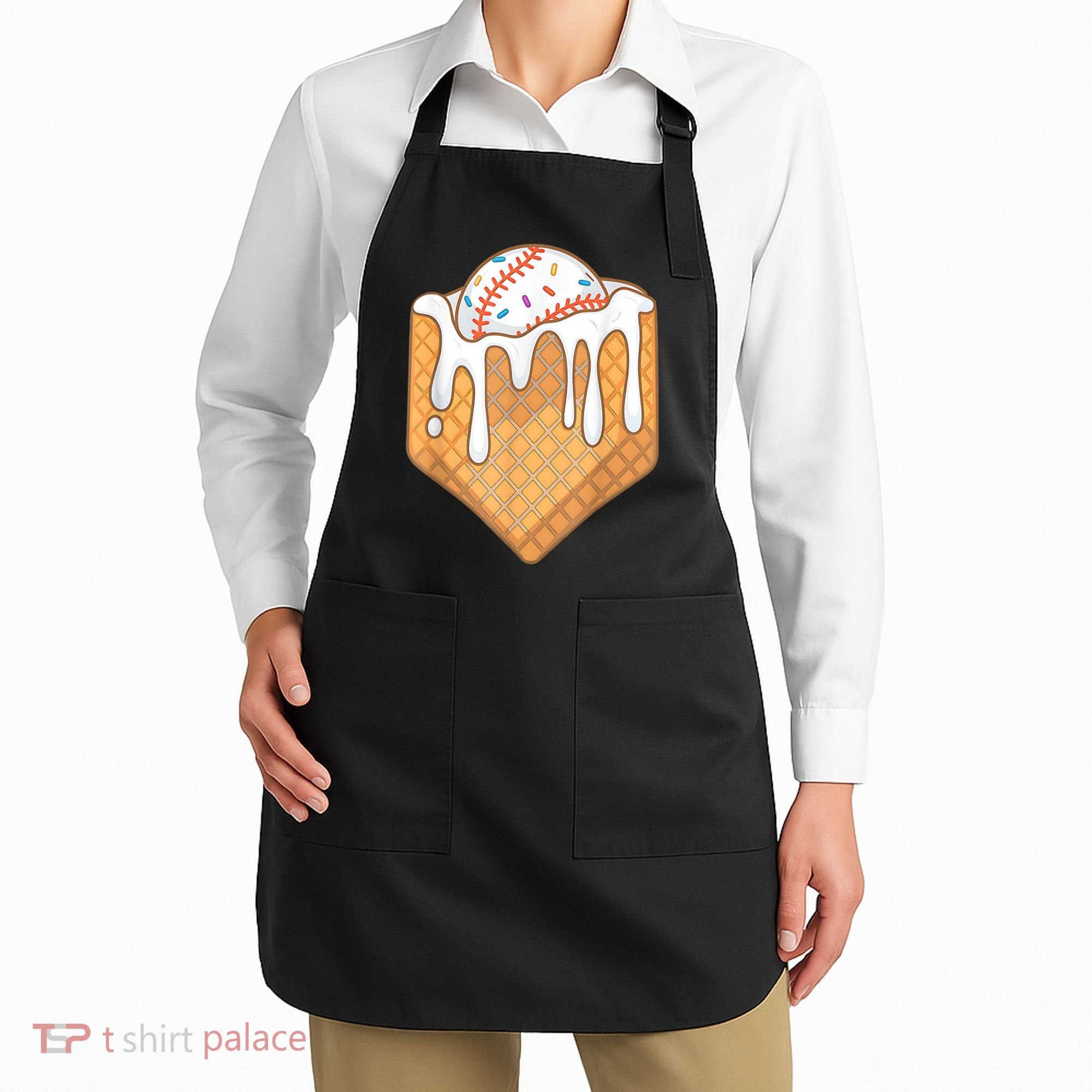 Baseball Home Plate Drip Ice Cream Spinkle Baseball Home Plate Ice Cream Drip Fun Sports Lover Apron