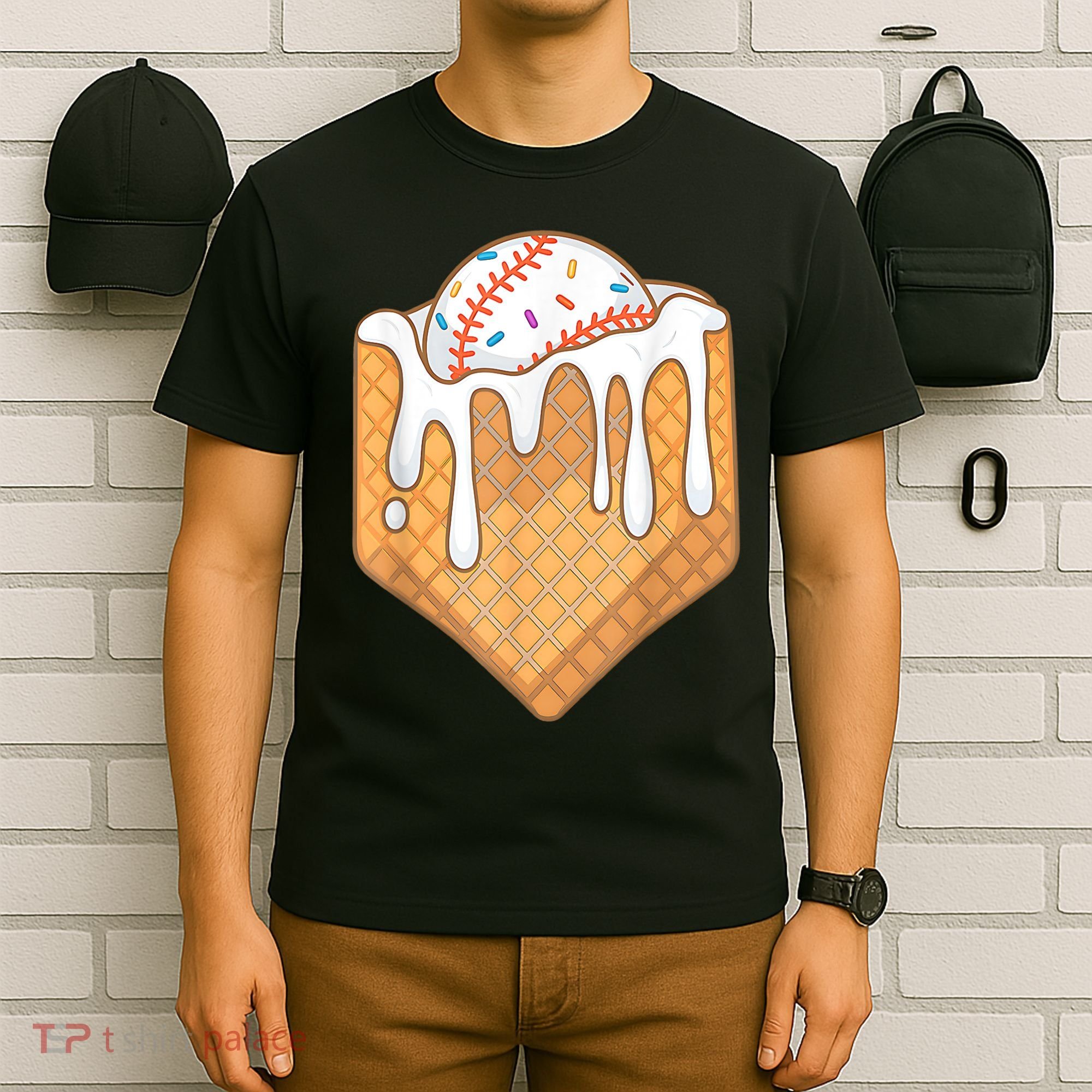 Baseball Home Plate Drip Ice Cream Spinkle Baseball Home Plate Ice Cream Drip Fun Sports Lover T-Shirt