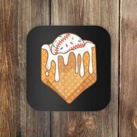 Baseball Home Plate Drip Ice Cream Spinkle Baseball Home Plate Ice Cream Drip Fun Sports Lover Coaster thumb 0