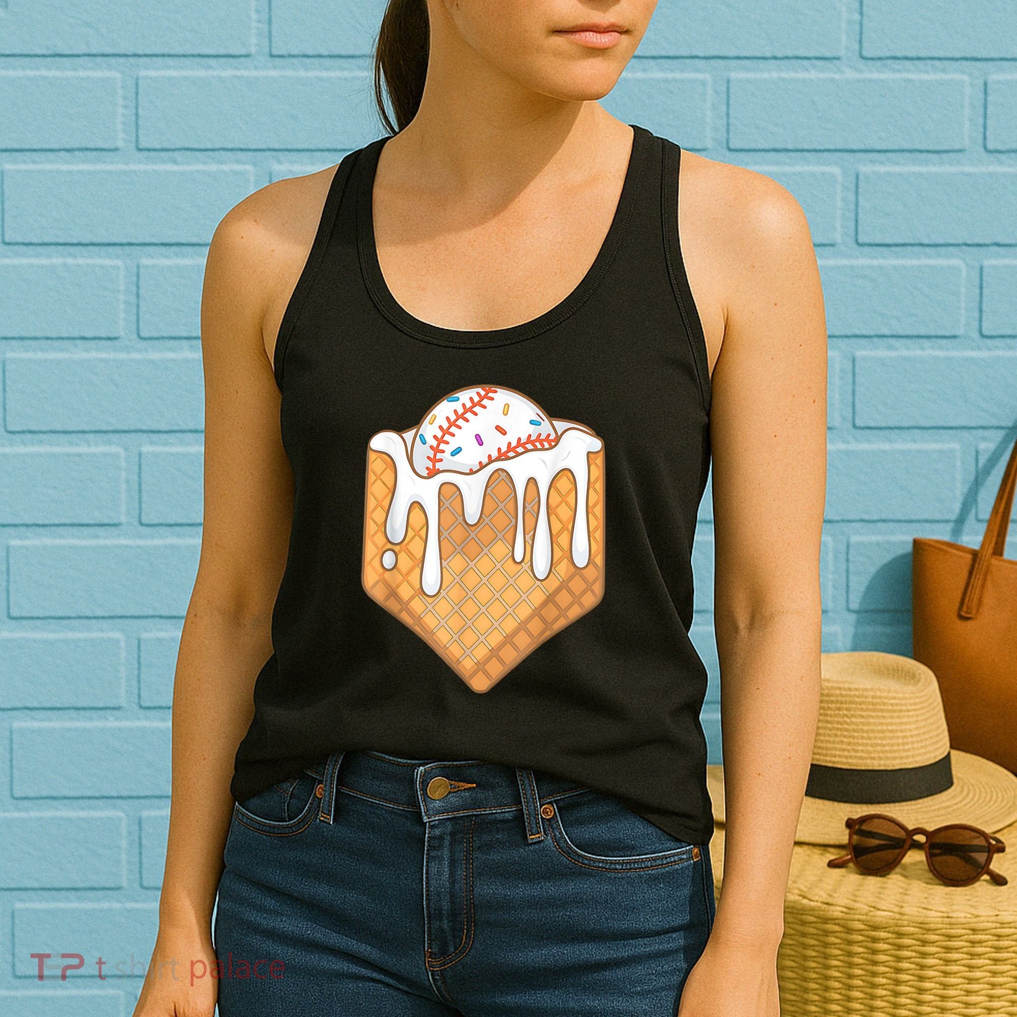 Baseball Home Plate Drip Ice Cream Spinkle Baseball Home Plate Ice Cream Drip Fun Sports Lover Women's Tank Top