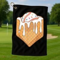 Baseball Home Plate Drip Ice Cream Spinkle Baseball Home Plate Ice Cream Drip Fun Sports Lover Golf Towel thumb 1