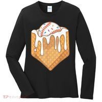 Baseball Home Plate Drip Ice Cream Spinkle Baseball Home Plate Ice Cream Drip Fun Sports Lover Women's Long Sleeve Shirt thumb 0