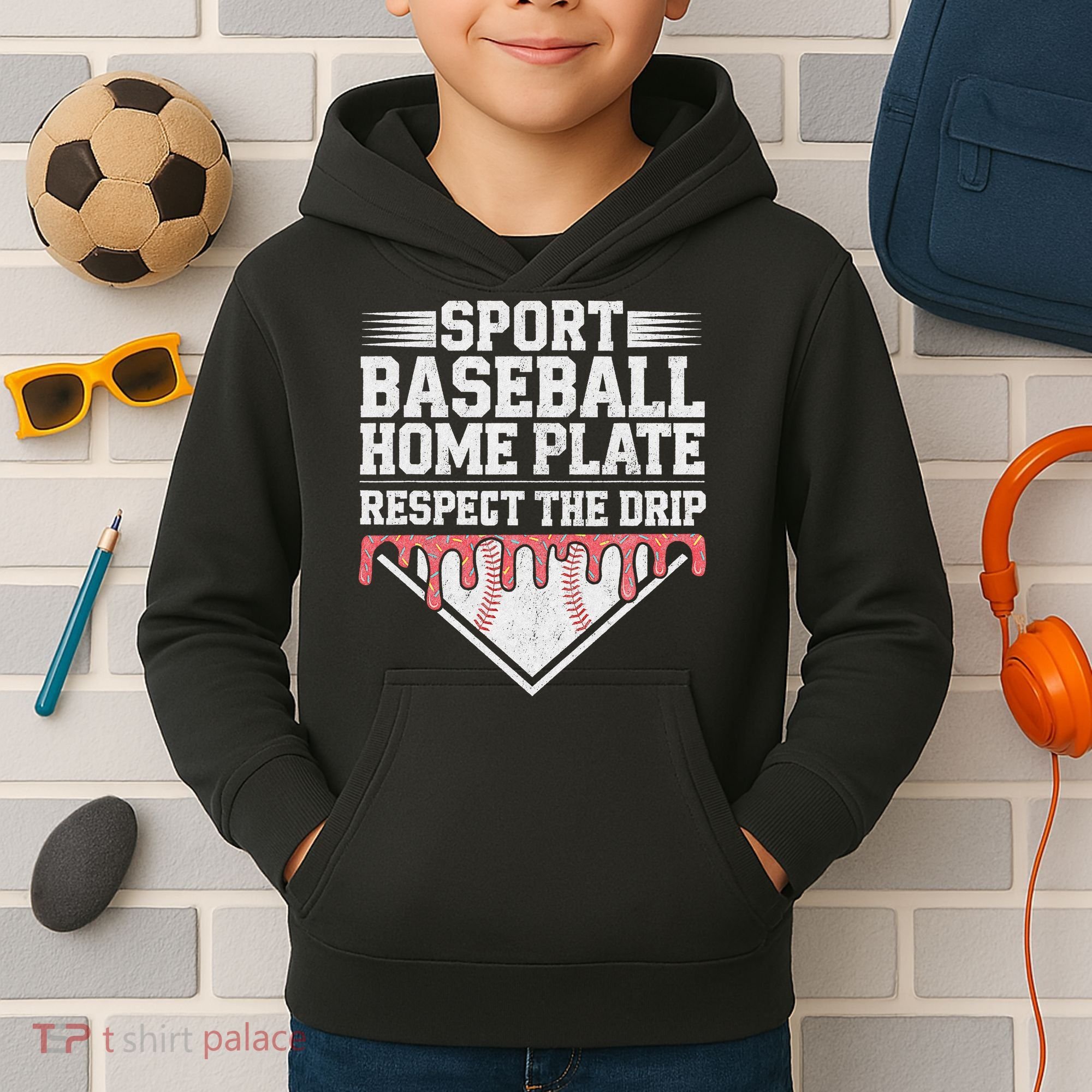 Baseball Home Plate Drip For Respect The Drip Ice Cream Kids Hoodie