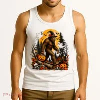 Bigfoot Halloween Pumpkins And Ghosts Sasquatch Tank Top thumb 3