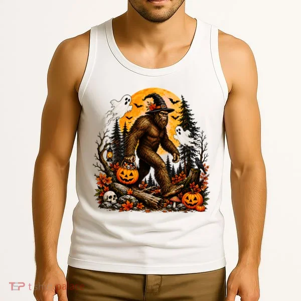 Bigfoot Halloween Pumpkins And Ghosts Sasquatch Tank Top