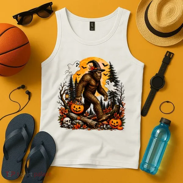 Bigfoot Halloween Pumpkins And Ghosts Sasquatch Tank Top