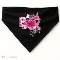 Boo Halloween Pumpkin Pink Ribbon Witch Ghost Breast Cancer USA-Made Doggie Bandana thumb 0