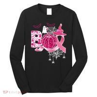 Boo Halloween Pumpkin Pink Ribbon Witch Ghost Breast Cancer Long Sleeve Shirt thumb 0
