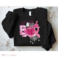 Boo Halloween Pumpkin Pink Ribbon Witch Ghost Breast Cancer Sweatshirt thumb 2