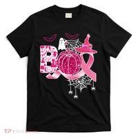 Boo Halloween Pumpkin Pink Ribbon Witch Ghost Breast Cancer T-Shirt thumb 0